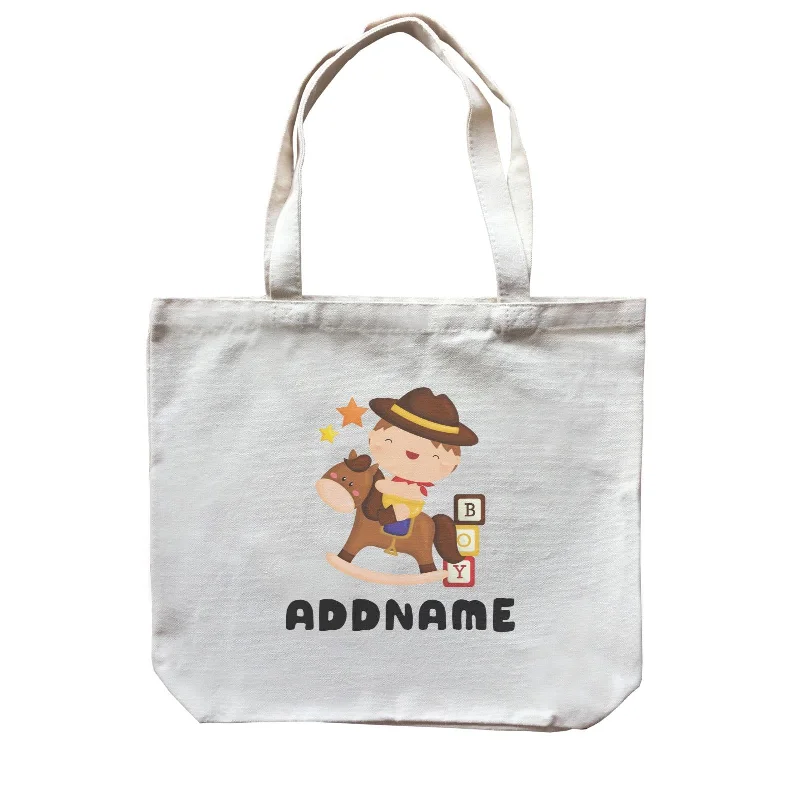 Canvas Bag with Leather Trim for a Stylish and Durable LookBirthday Cowboy Style Little Cowboy Holding Hoe In Star Badge Addname Canvas Bag