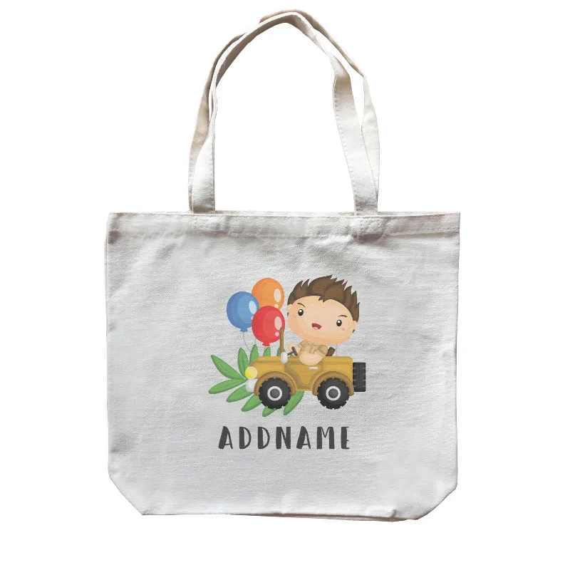 Customizable Canvas Tote Bag for Brand PromotionBirthday Safari Explorer Boy Driving Jeep Car Addname Canvas Bag