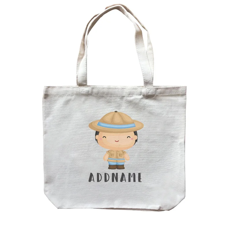 Recycled Canvas Shoulder Bag for Eco - Conscious ConsumersBirthday Safari Little Explorer Baby Boy Addname Canvas Bag