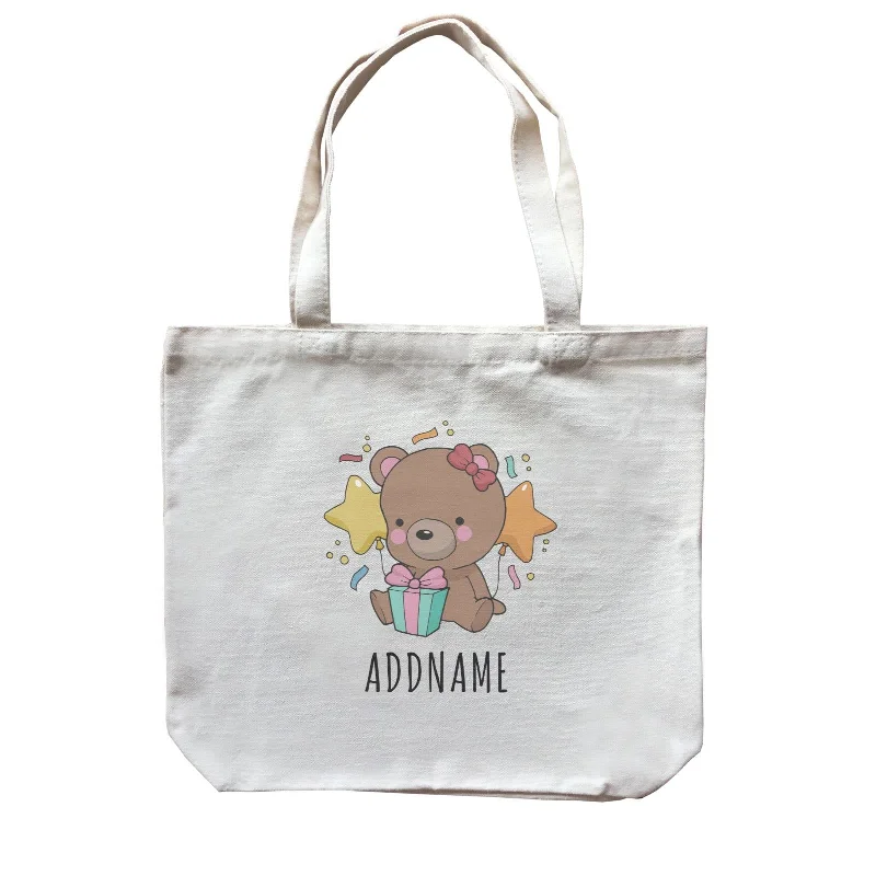 Kids' Canvas Backpack with Fun Animal Prints for SchoolBirthday Sketch Animals Bear with Present Addname Canvas Bag