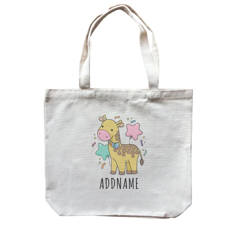 Recycled Canvas Shoulder Bag for Eco - Conscious ConsumersBirthday Sketch Animals Giraffe with Party Horn Addname Canvas Bag