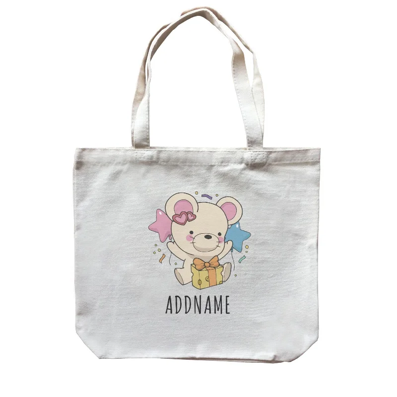 Canvas Drawstring Backpack for Gym and Workout GearBirthday Sketch Animals Mouse with Cheese Present Addname Canvas Bag