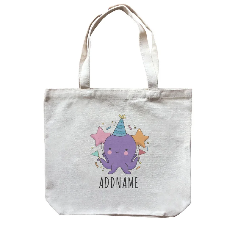 Plus - Size Canvas Tote Bag for Carrying Large ItemsBirthday Sketch Animals Octopus with Flags Addname Canvas Bag