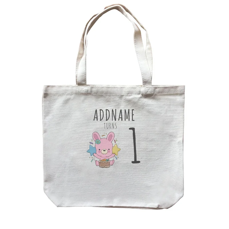 Recycled Canvas Shoulder Bag for Eco - Conscious ConsumersBirthday Sketch Animals Rabbit With Carrot Cake Addname Turns 1 Canvas Bag