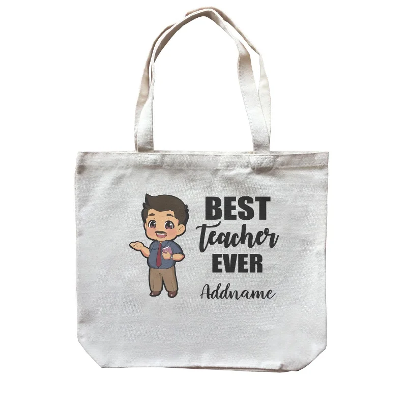 Canvas Beach Bag with Mesh Pockets for Sand - Free DryingChibi Teachers Chubby Male Best Teacher Ever Addname Canvas Bag