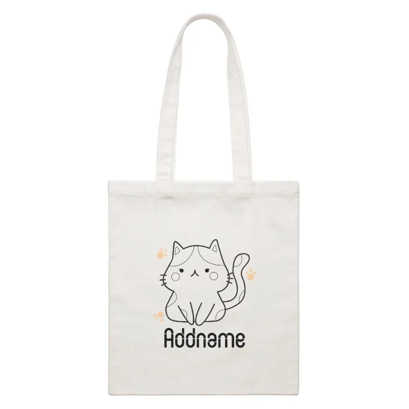 Large Capacity Canvas Tote Bag for Grocery Shopping with Reinforced HandlesColoring Outline Cute Hand Drawn Animals Cats Cat Addname White White Canvas Bag