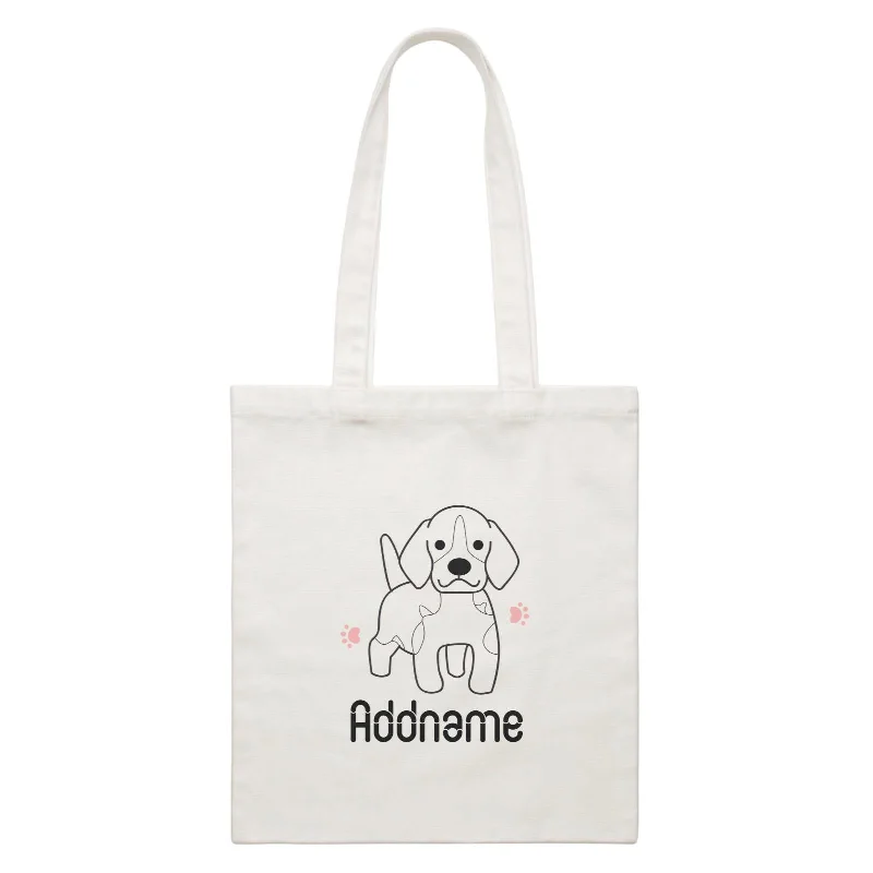 Boho - Style Embroidered Canvas Handbag for Summer FestivalsColoring Outline Cute Hand Drawn Animals Dogs Beagle Addname White White Canvas Bag