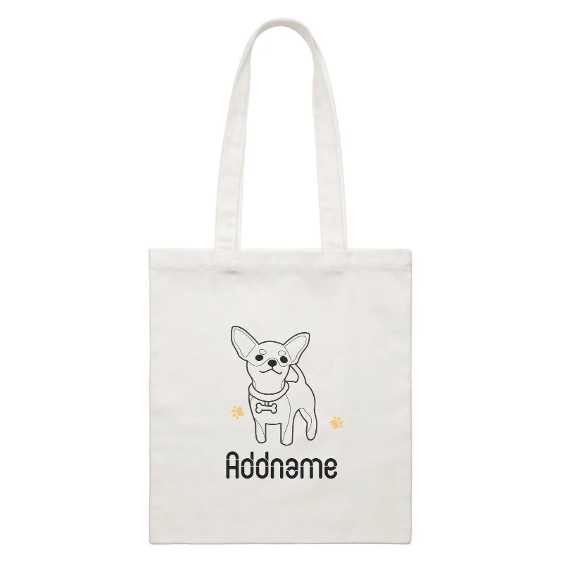 Foldable Canvas Shopping Bag for Easy Storage in Your CarColoring Outline Cute Hand Drawn Animals Dogs Chihuahua Addname White White Canvas Bag