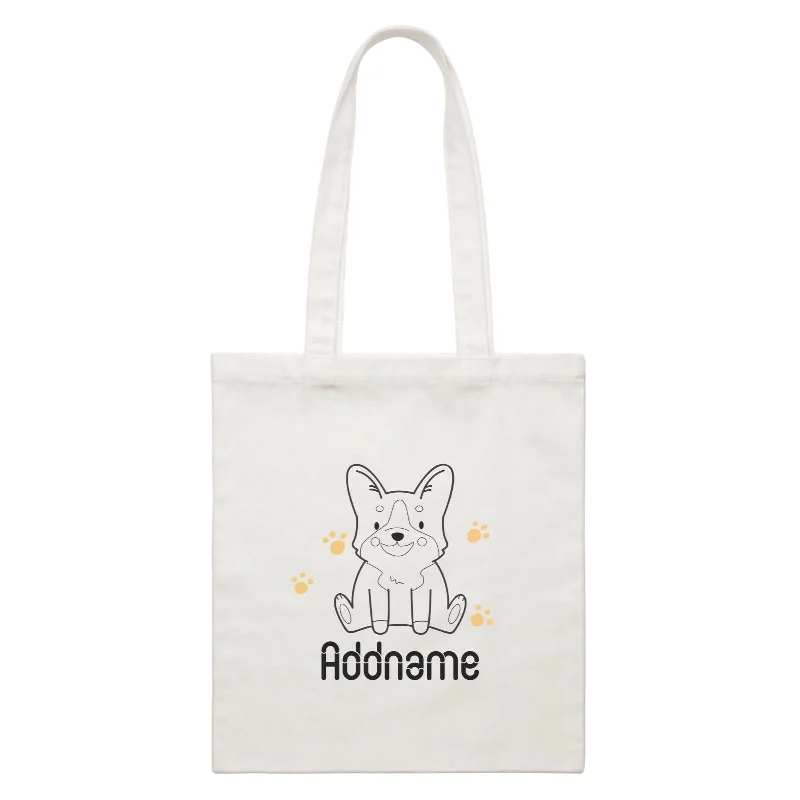 Canvas Bag with Leather Trim for a Stylish and Durable LookColoring Outline Cute Hand Drawn Animals Dogs Corgi Addname White White Canvas Bag