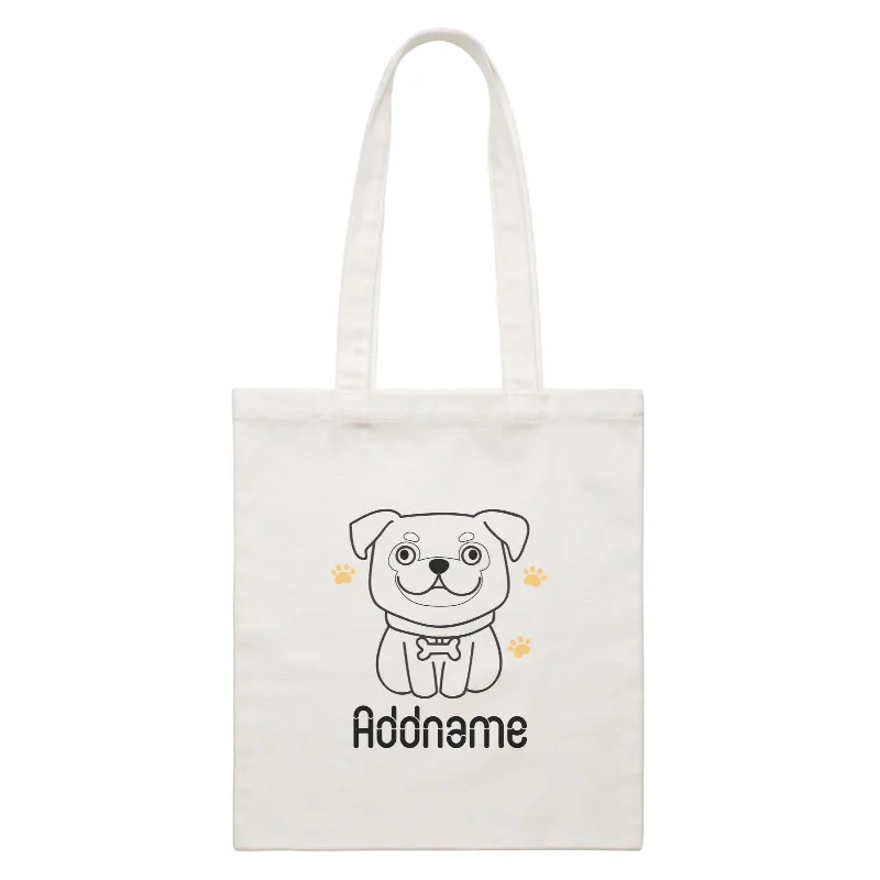 Rustic Brown Canvas Duffle Bag for Weekend GetawaysColoring Outline Cute Hand Drawn Animals Dogs Pug Addname White White Canvas Bag