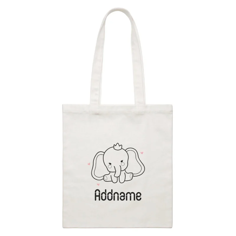 Rustic Brown Canvas Duffle Bag for Weekend GetawaysColoring Outline Cute Hand Drawn Animals Elephants Baby Elephants With Crown Addname White White Canvas Bag