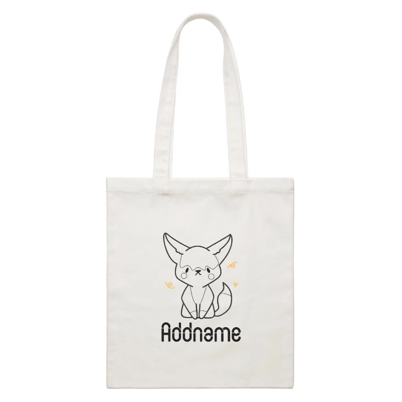 Canvas Art Supply Bag with Adjustable Dividers for ArtistsColoring Outline Cute Hand Drawn Animals Fox Fennec Fox Addname White White Canvas Bag