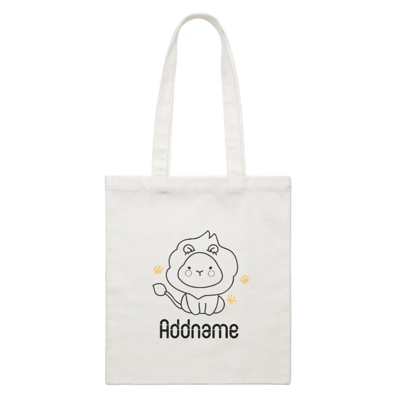 Foldable Canvas Shopping Bag for Easy Storage in Your CarColoring Outline Cute Hand Drawn Animals Safari Lion Addname White White Canvas Bag