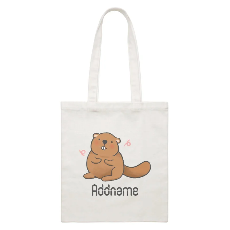 Kids' Canvas Backpack with Fun Animal Prints for SchoolCute Hand Drawn Style Beaver Addname White Canvas Bag