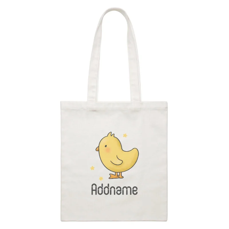 Customizable Canvas Tote Bag for Brand PromotionCute Hand Drawn Style Chick Addname White Canvas Bag