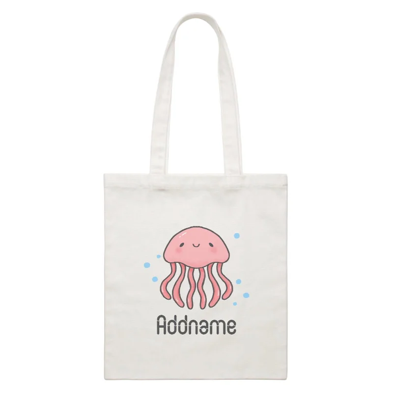 Canvas Beach Bag with Mesh Pockets for Sand - Free DryingCute Hand Drawn Style Jellyfish Addname White Canvas Bag