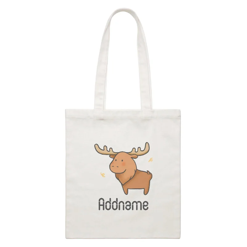 Recycled Canvas Shoulder Bag for Eco - Conscious ConsumersCute Hand Drawn Style Moose Addname White Canvas Bag