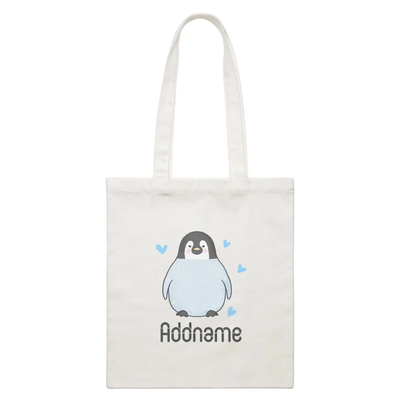 Canvas Drawstring Backpack for Gym and Workout GearCute Hand Drawn Style Penguin Addname White Canvas Bag