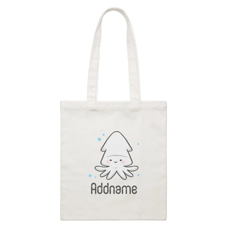 Plus - Size Canvas Tote Bag for Carrying Large ItemsCute Hand Drawn Style Squid Addname White Canvas Bag