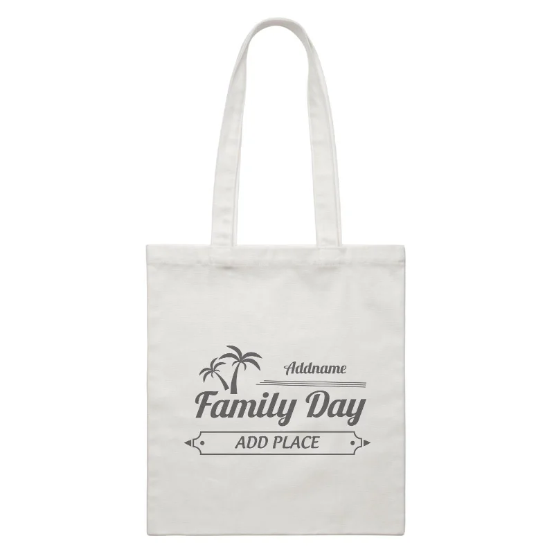 Multicolor Striped Canvas Tote Bag for Beach TripsFamily Day Tropical Coconut Tree Boarder Family Day Addname And Add Place Accessories White Canvas Bag