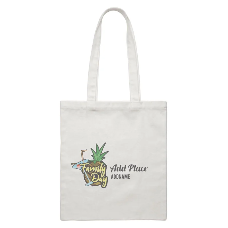 Customizable Canvas Tote Bag for Brand PromotionFamily Day Tropical Pineapple Family Day Addname And Add Place Accessories White Canvas Bag