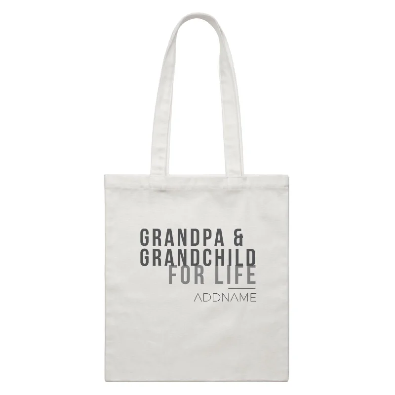 Printed Floral Pattern Canvas Shoulder Bag for Spring OutfitsFamily For Life Grandpa & Grandchild For Life Addname White Canvas Bag