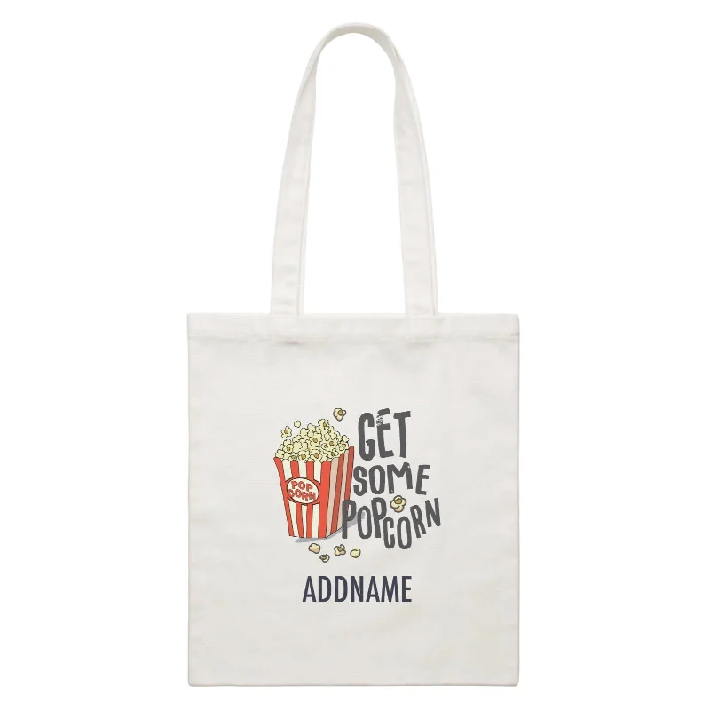 Canvas Beach Bag with Mesh Pockets for Sand - Free DryingFast Food Get Some Popcorn With Addname White Canvas Bag