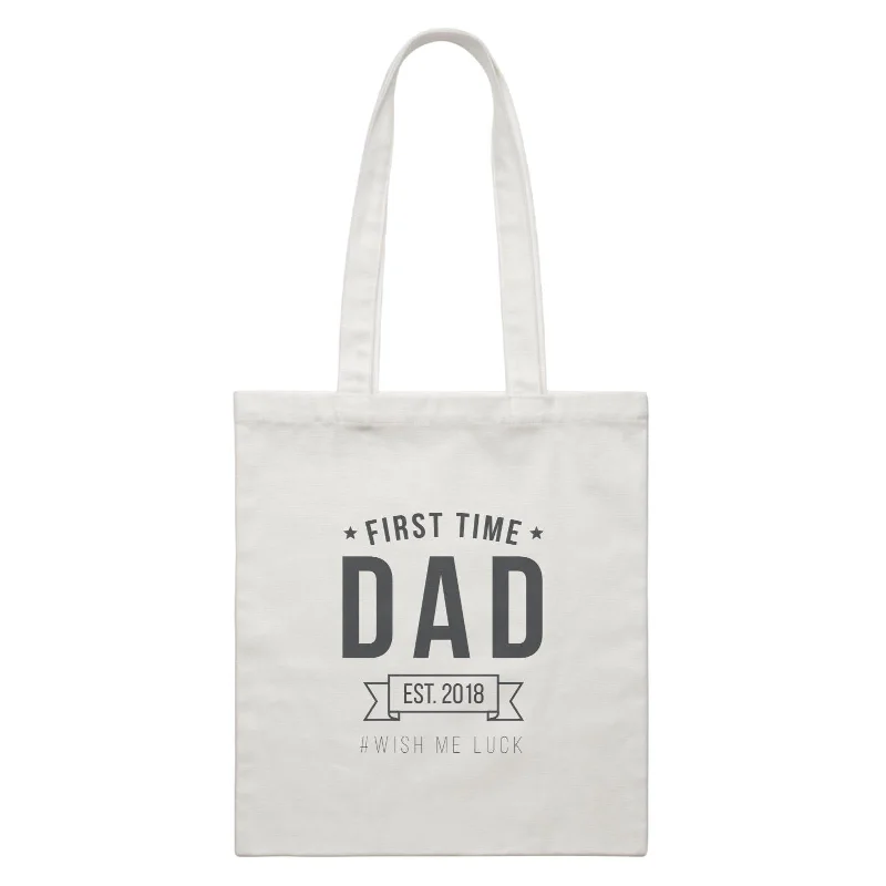 Customizable Canvas Tote Bag for Brand PromotionFather & Son First Time Dad With Date Hashtag Wish Me Luck White Canvas Bag