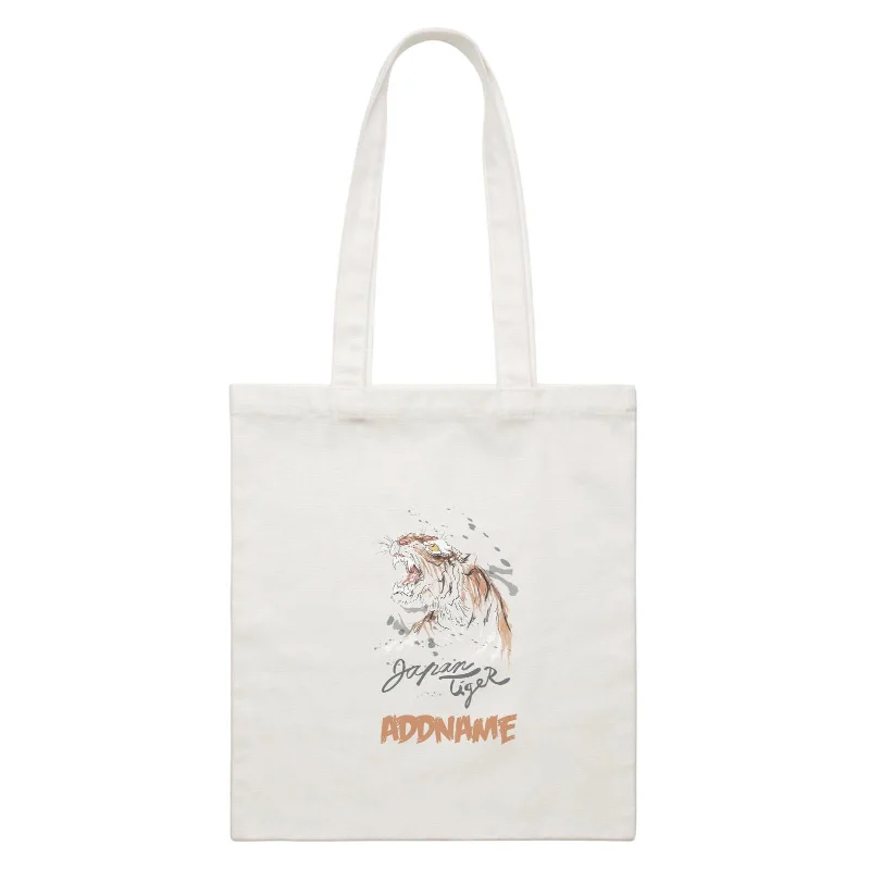 Plus - Size Canvas Tote Bag for Carrying Large ItemsFunny Hand Drawn Animals Japan Tiger With Addname White Canvas Bag