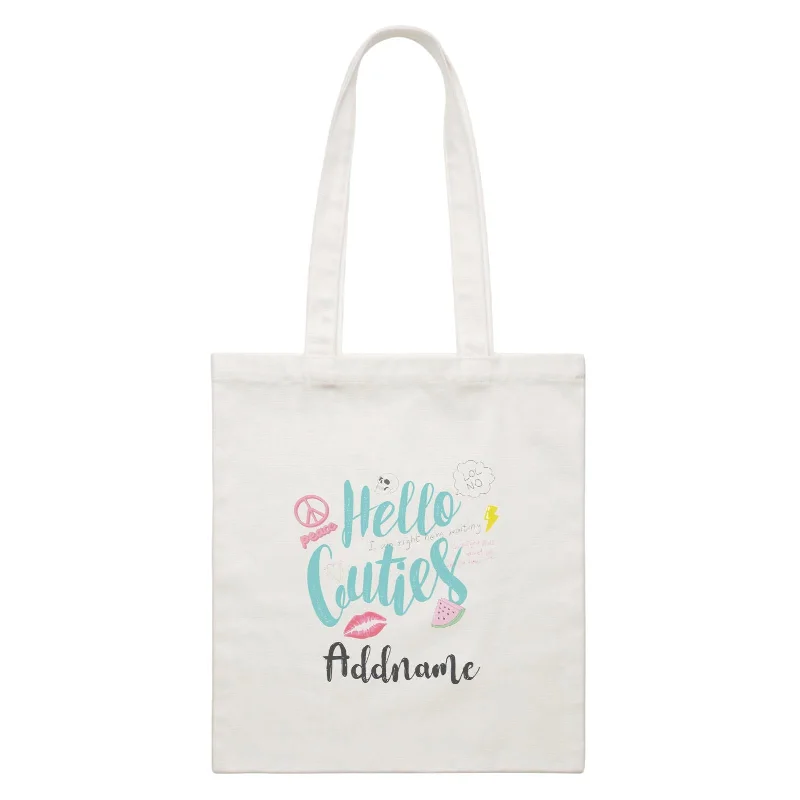 Canvas Beach Bag with Mesh Pockets for Sand - Free DryingGirl Power Quotes Hello Cuties Cute Elements With Addnames White Canvas Bag