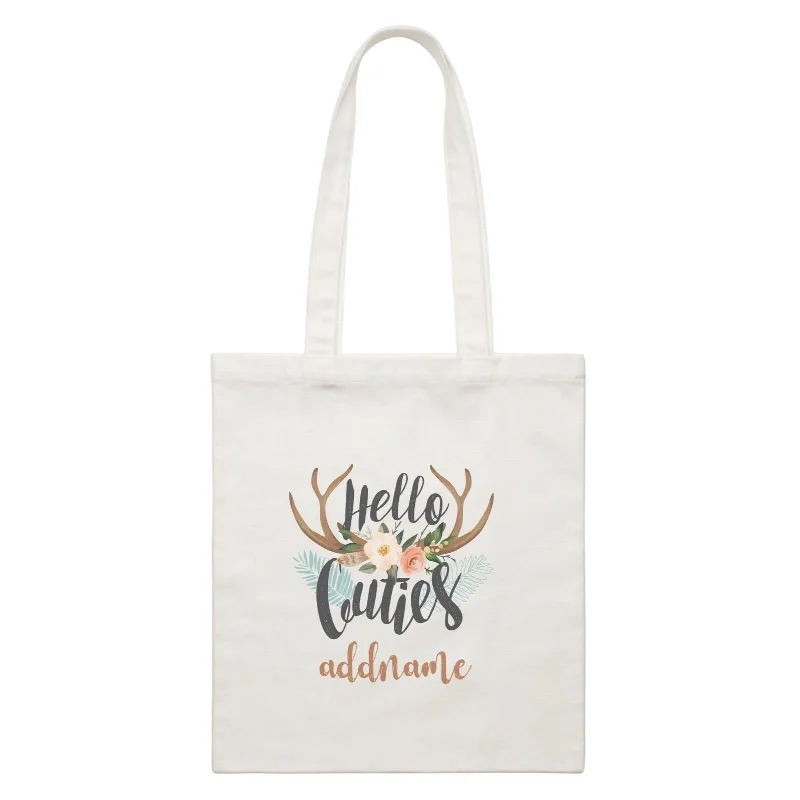 Kids' Canvas Backpack with Fun Animal Prints for SchoolGirl Power Quotes Hello Cuties Deer Antlers With Addnames White Canvas Bag