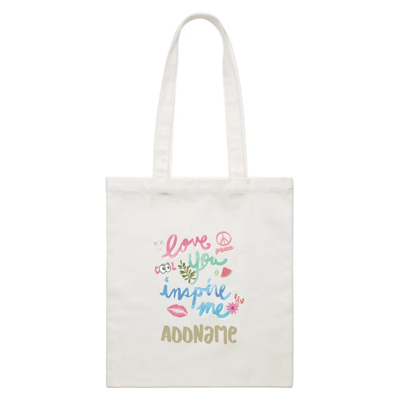 Recycled Canvas Shoulder Bag for Eco - Conscious ConsumersGirl Power Quotes Love You Inspire Me Cute Elements With Addnames White Canvas Bag