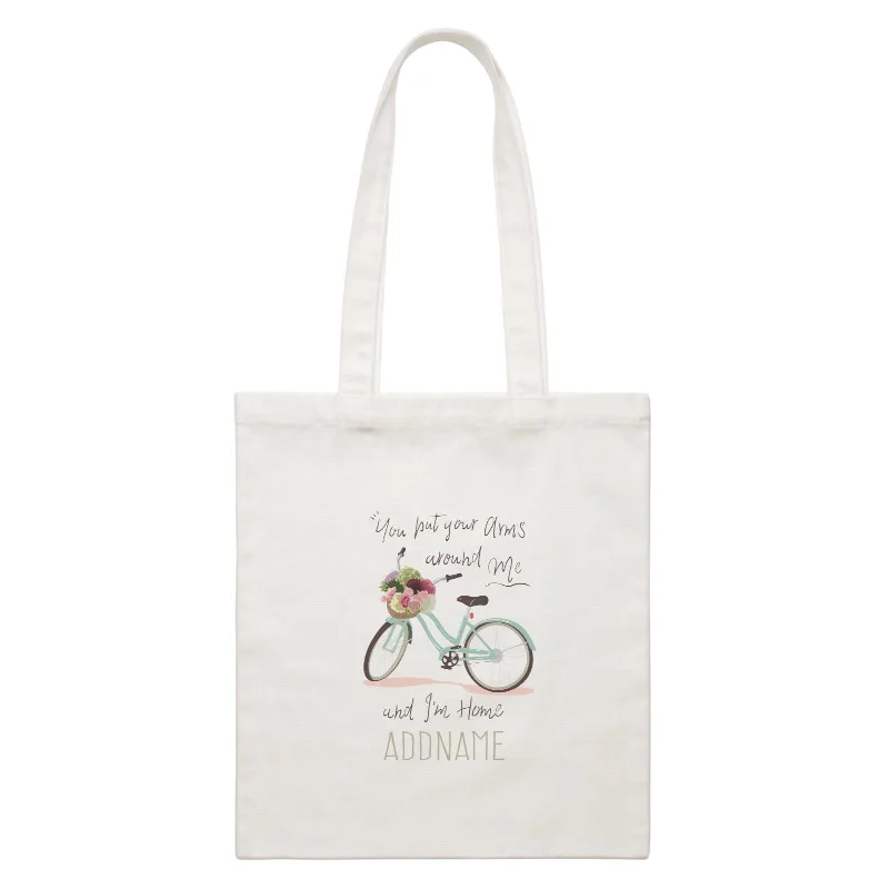 Rustic Brown Canvas Duffle Bag for Weekend GetawaysGirl Power Quotes You Put Your Arms Around Me And I'm Home Bicycle With Addnames White Canvas Bag