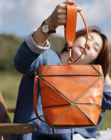 Women's Bucket Bag with Adjustable Shoulder Strap in Orange for Comfort on the GoCute Small Green Womens Leather Bucket Handbag Clutch Brown Leather Bucket Side Bag Shoulder Bag