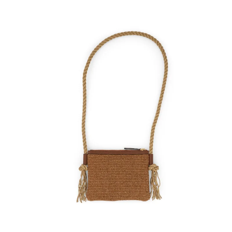 Suede Bucket Bag in Burgundy with Tassel Trim for a Boho - Chic VibeMarcel Zip Raffia Bag in Raw Sienna