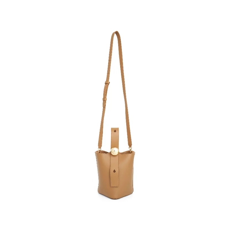 Women's Genuine Leather Bucket Bag in Chestnut Brown with Gold - Tone Hardware for a Sophisticated LookMini Pebble Bucket Bag in Oak