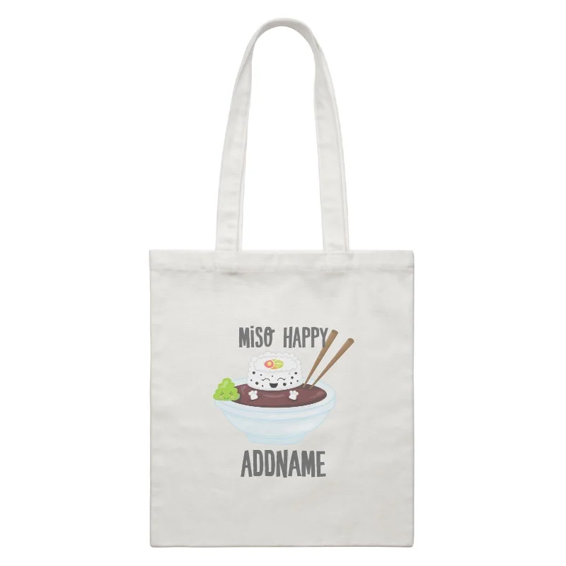 Canvas Beach Bag with Mesh Pockets for Sand - Free DryingMiso Happy Sushi in Soy Sauce Addname White Canvas Bag