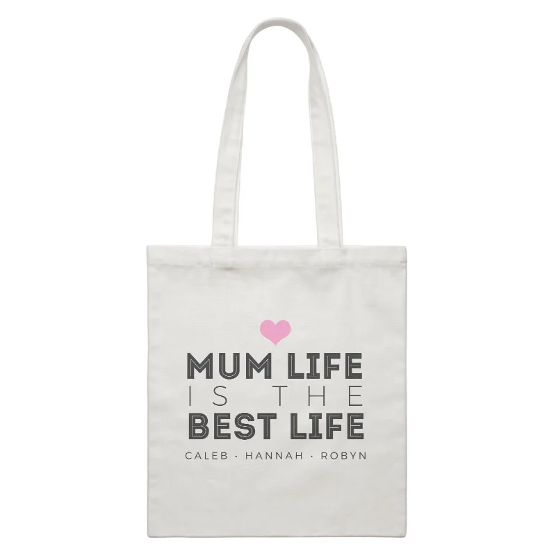 Multicolor Striped Canvas Tote Bag for Beach TripsMum Life Is The Best Life Personalizable with Text White Canvas Bag