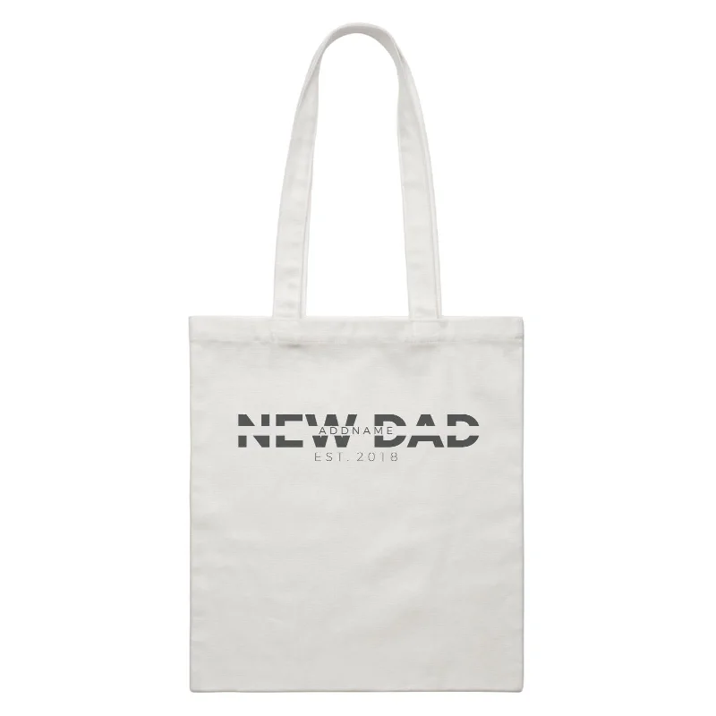 Kids' Canvas Backpack with Fun Animal Prints for SchoolNew Parent 2 New Dad Typography Addname With Date White Canvas Bag