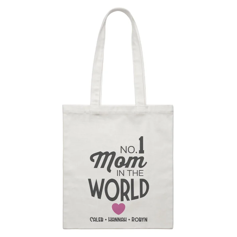 Minimalist Canvas Laptop Bag with Padded Interior for ProtectionNo 1 Mom In The World Personalizable with Text White Canvas Bag