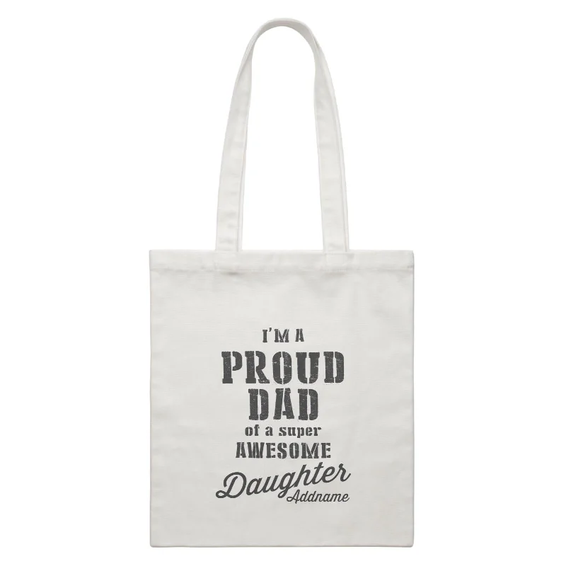 Multicolor Striped Canvas Tote Bag for Beach TripsProud Family Im A Proud Dad Of A Super Awesome Daughter Addname White Canvas Bag