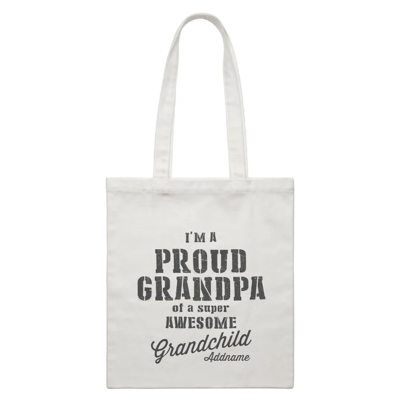 Canvas Drawstring Backpack for Gym and Workout GearProud Family Im A Proud Grandpa Of A Super Awesome Grandchild Addname White Canvas Bag