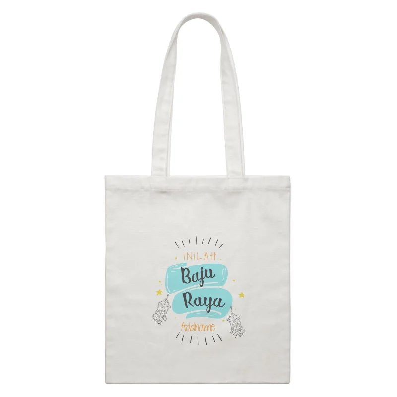 Canvas Beach Bag with Mesh Pockets for Sand - Free DryingRaya Banner Inilah Baju Raya Addname Accessories White Canvas Bag