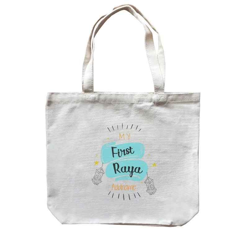 Large Capacity Canvas Tote Bag for Grocery Shopping with Reinforced HandlesRaya Banner My First Raya Addname Accessories Canvas Bag