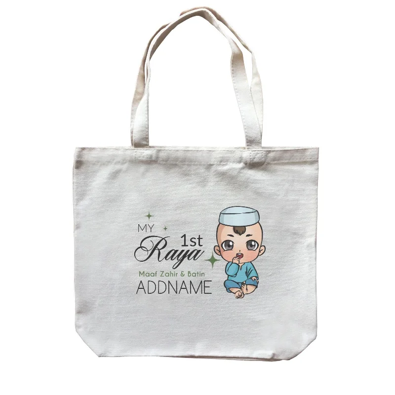 Canvas Bag with Leather Trim for a Stylish and Durable LookRaya Chibi Baby Baby Boy My 1st Raya Maaf Zahir & Batin Addname Accessories Canvas Bag