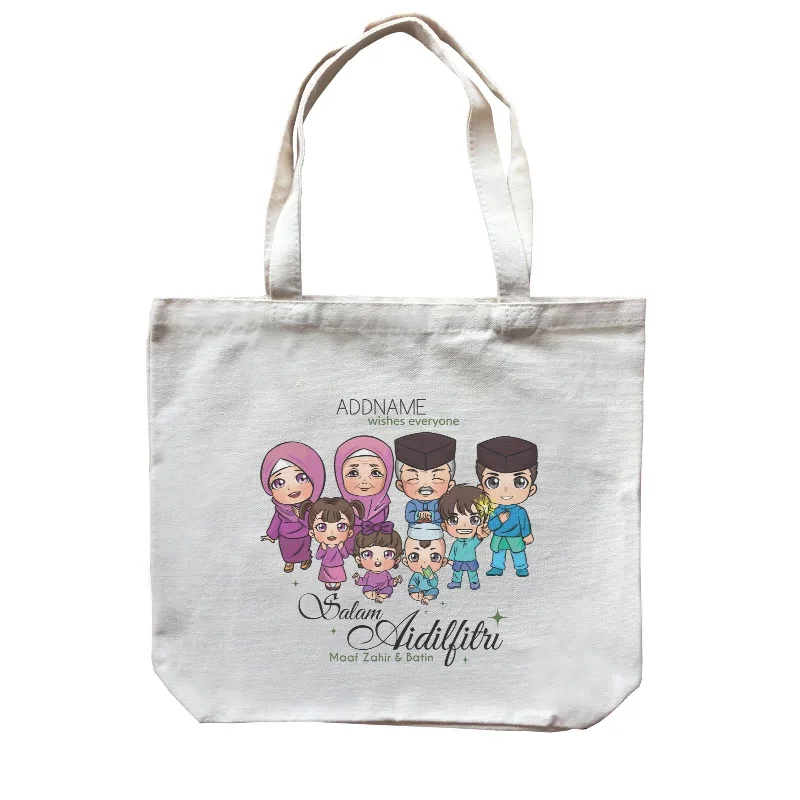 Canvas Art Supply Bag with Adjustable Dividers for ArtistsRaya Chibi Big Family Addname Wishes Everyone Salam Aidilfitri Maaf Zahir & Batin Accessories Canvas Bag