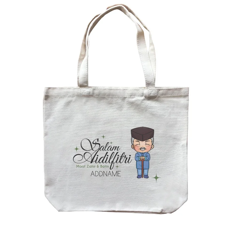 Foldable Canvas Shopping Bag for Easy Storage in Your CarRaya Chibi Wishes Grandpa Addname Wishes Everyone Salam Aidilfitri Maaf Zahir & Batin Accessories Canvas Bag