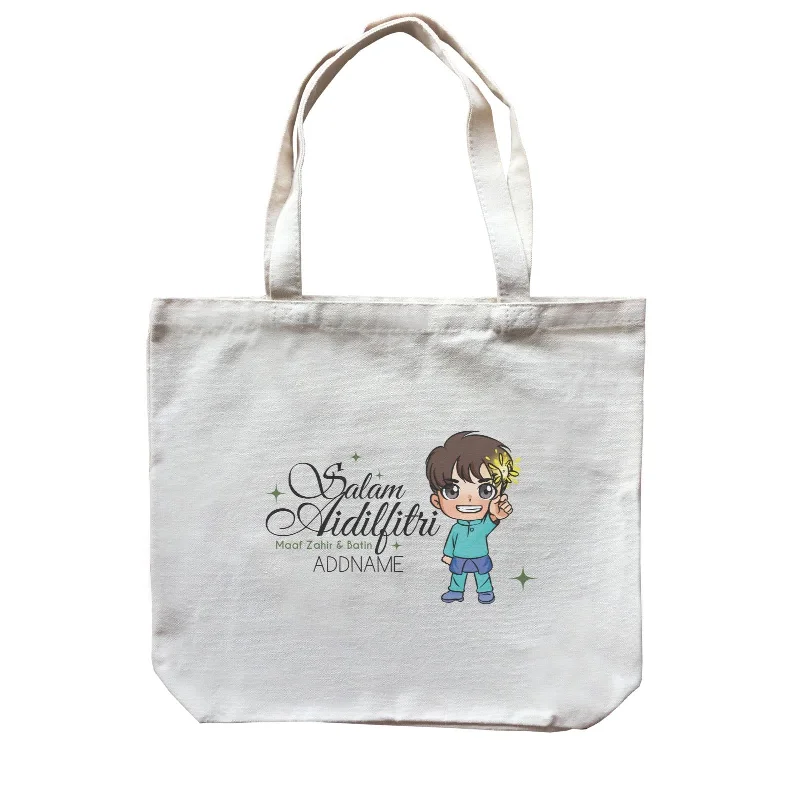 Foldable Canvas Shopping Bag for Easy Storage in Your CarRaya Chibi Wishes Little Boy Addname Wishes Everyone Salam Aidilfitri Maaf Zahir & Batin Accessories Canvas Bag