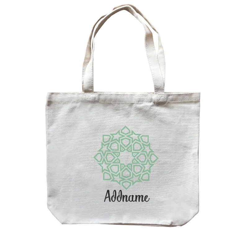 Large Capacity Canvas Tote Bag for Grocery Shopping with Reinforced HandlesRaya Symbol Green Islamic Geometric Addname Accessories Canvas Bag