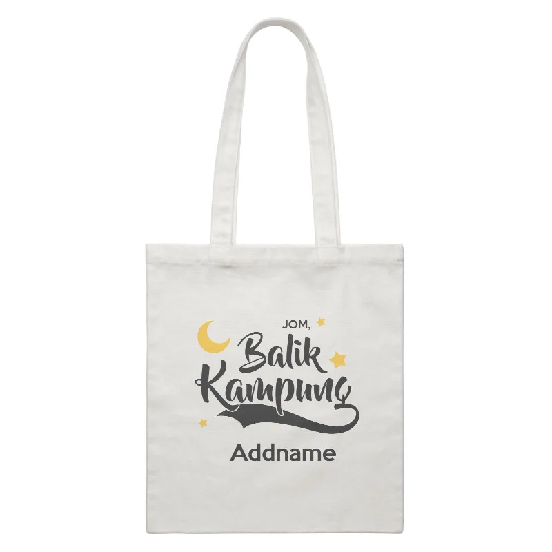 Canvas Beach Bag with Mesh Pockets for Sand - Free DryingRaya Typography Jom Balik Kampung Addname White Canvas Bag